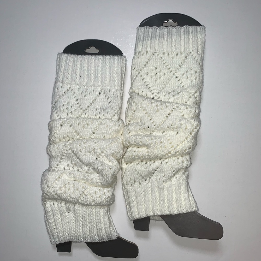 2 pack Ladies leg warmers one size white knitted